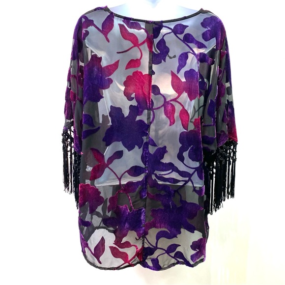 Jeans By Buffalo Top Black Burnout Sheer Velvet Fringe Whimsigoth Fairy Sz M - Picture 2 of 9